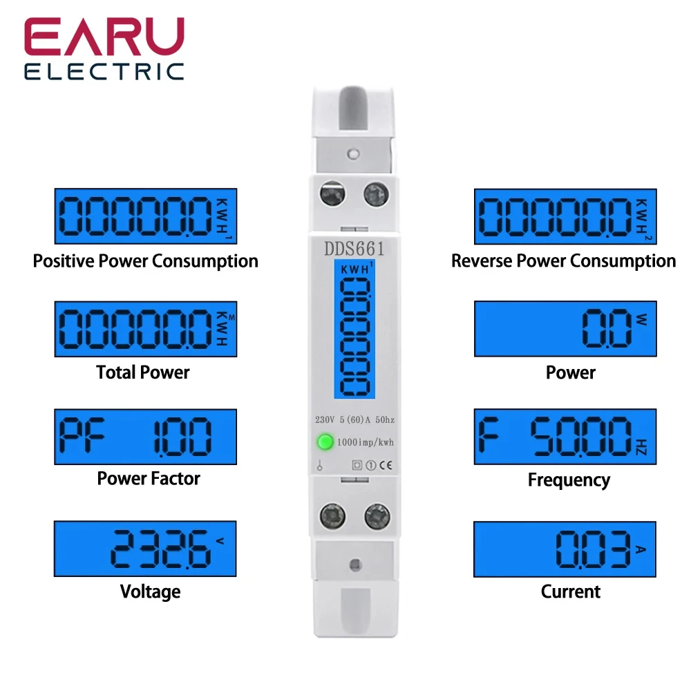Energy Meter Bidirectional - 단상 백라이트 전력계, 전력 LCD 디지털