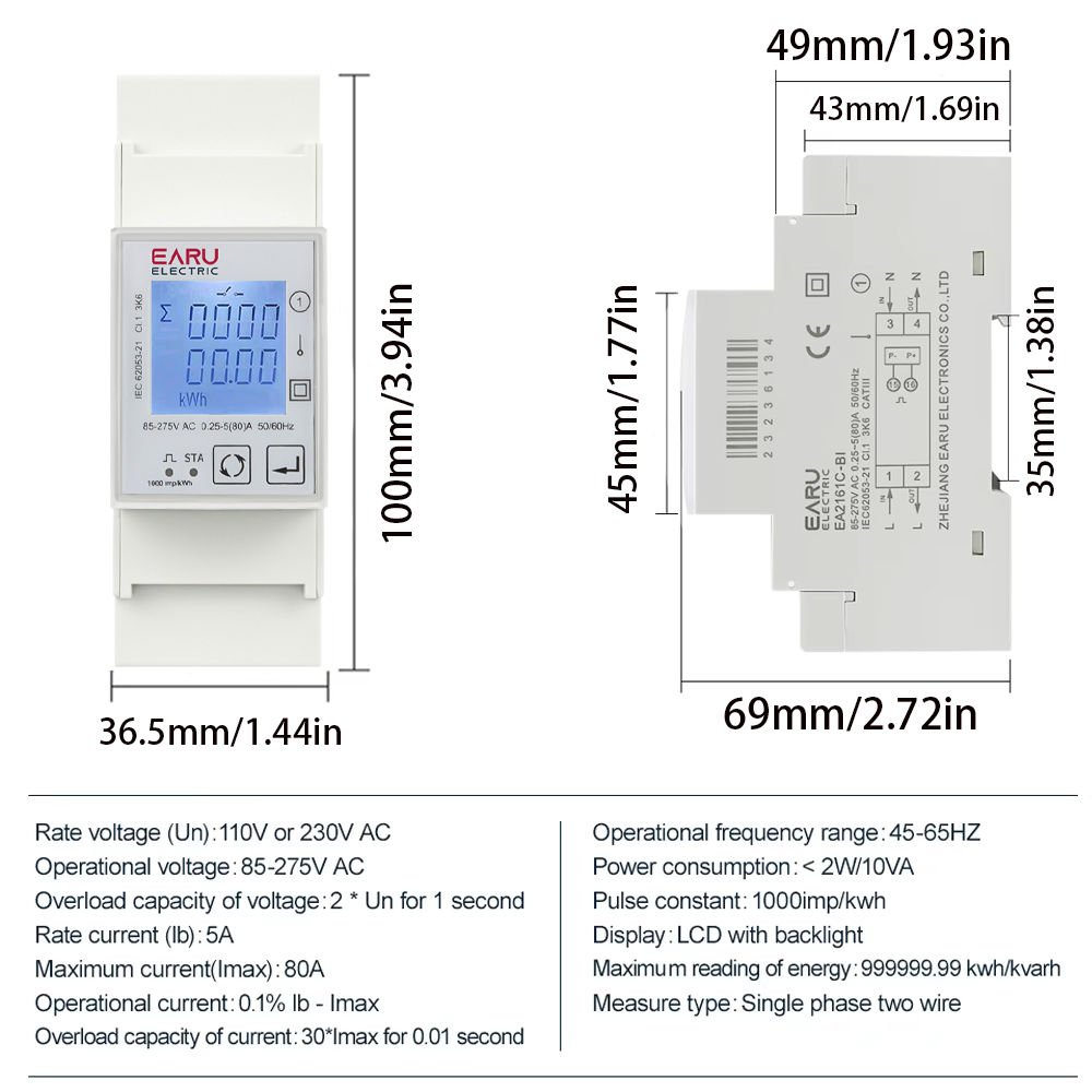 EARU AC 110V 220V 50/60Hz 80A  - Energy Meter Bidirectional 리뷰 및 가격